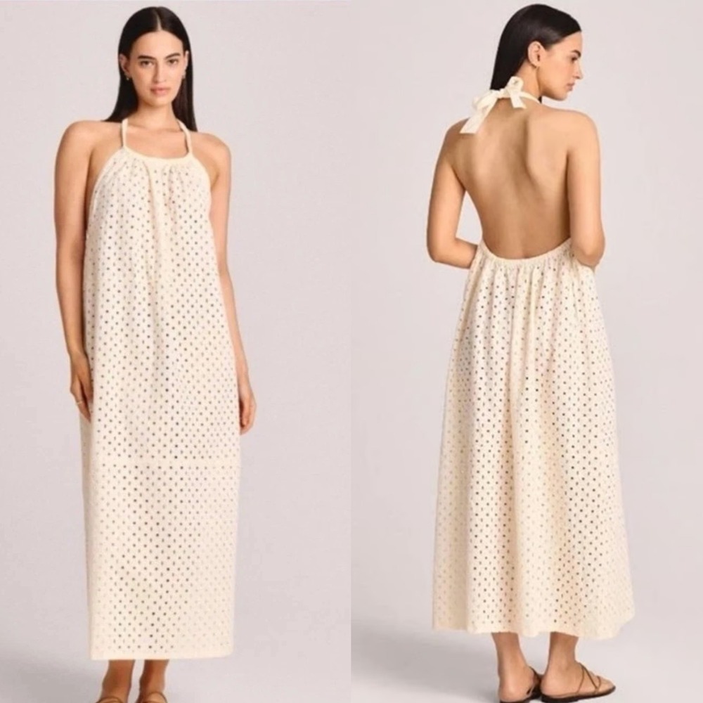 Vitamin A‎ Womens Eyelet Halter Maxi Cover Up Dress Size Small Cream Resortwear